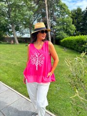 Raspberry Embellished Tree Of life Vest Top Olivia