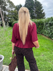 Wine Ruched Waist Jacket Misty