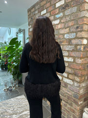 Black Premium Faux Feather Trouser Set Teya