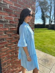 Blue Embroidered Ruffle Dress Taylor