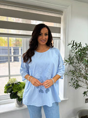 Blue Net Floral Sequin Top Isobel