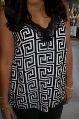Winter White Greek Key Lace Trim Vest Megan
