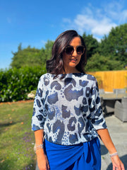 Navy Bold Leopard Knit Top Dawn