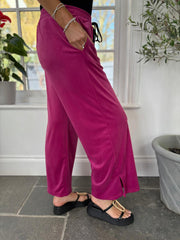 Lipstick Pull On Wide Leg Velour Trousers