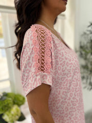 Pink Leopard Lace Detail Top Haisley