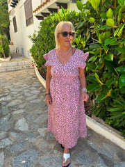 Pink Bubble Cotton Leopard Print Maxi Dress Tillie