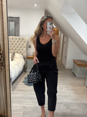 Black Barrel Leg Trousers