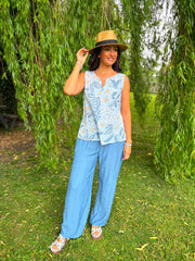 Light Blue Floral Sleeveless Top Amanda