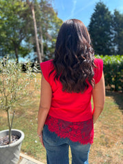 Red Lace Hem Top Yasmin