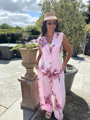 Pink Flower Print Trouser Set Claudette