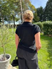 Black Collared Short Sleeve Knit Annie