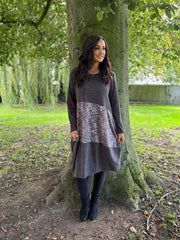 Grey Ditsy Leopard Panel Dress Clara