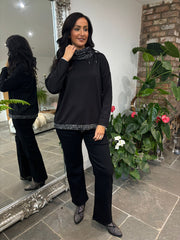 Black Textured Trim Sweat Top Iris