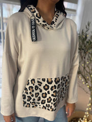 Stone Leopard Trim Hoodie Joan