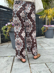 Chocolate Elegant Print Wide Leg Trousers