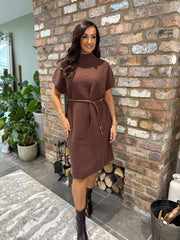 Chocolate Belted Knit Dress Veronica