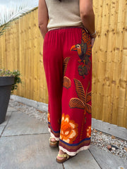 Red Tropical Print Trousers Maya