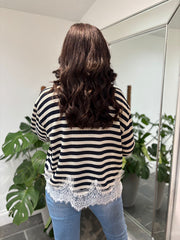 Navy Striped Lace Knitted Top Marcie