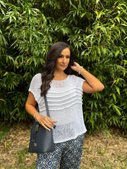 White Textured Stripe Open Knit Dove