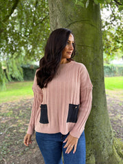 Rose Ribbed Denim Pocket Jumper Chloe