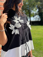 Black Applique Floral Knit Tanya