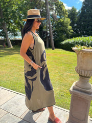 Khaki Artisan Bloom Dress Emily