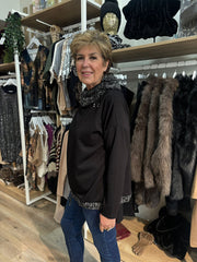 Black Textured Trim Sweat Top Iris