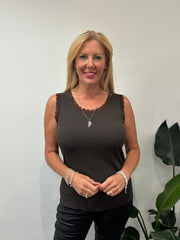 Chocolate Ribbed Lace Vest Trina