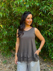 Chocolate Broderie Hem Vest Cordelia