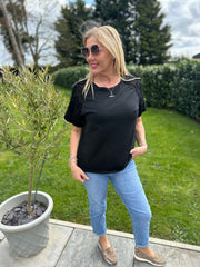 Black Net Sleeve Applique Tee Gemma