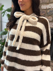 Chocolate Striped Bow Knit Riley