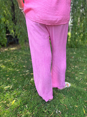 Candy Pink Textured Lightweight Trousers Kaylee