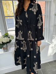 Black Gold Embroidery Shirt Dress River
