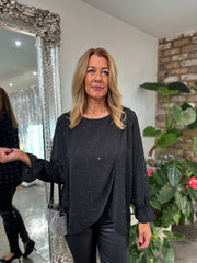 Black Crossover Diamante Top Ruth