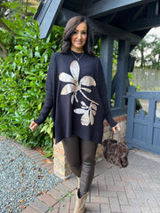 Black Applique Flower Knit Ella