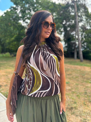 Chocolate Abstract Halter Neck Top Jessie