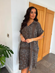 Chocolate Bubble Cotton Paisley Shirt Dress Jane