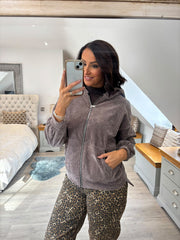 Mocha Velour Zip Hoodie Jaiya