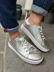 Silver Pierced Slip On Trainers