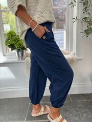 Navy Hareem Style Button Trousers