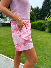 Pink Floral Print Shorts
