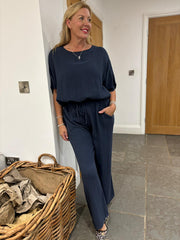 Navy Bubble Cotton Trousers