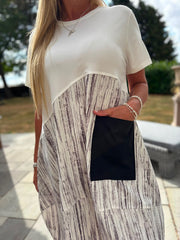 White Half Grain Stripe Pocket Dress Amelia