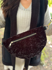 Black Textured Velour Crossbody Bag