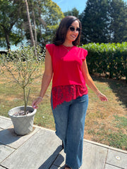 Red Lace Hem Top Yasmin