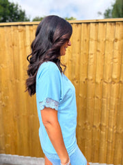 Blue Lace Trim Tee Carla