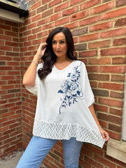 White Floral Stud Crepe Top Polly