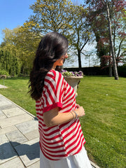 Red Crochet Floral Striped Top Gemma