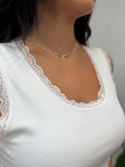 White Ribbed Lace Vest Trina