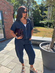 Navy Hooded Zip Jacket Set Willa